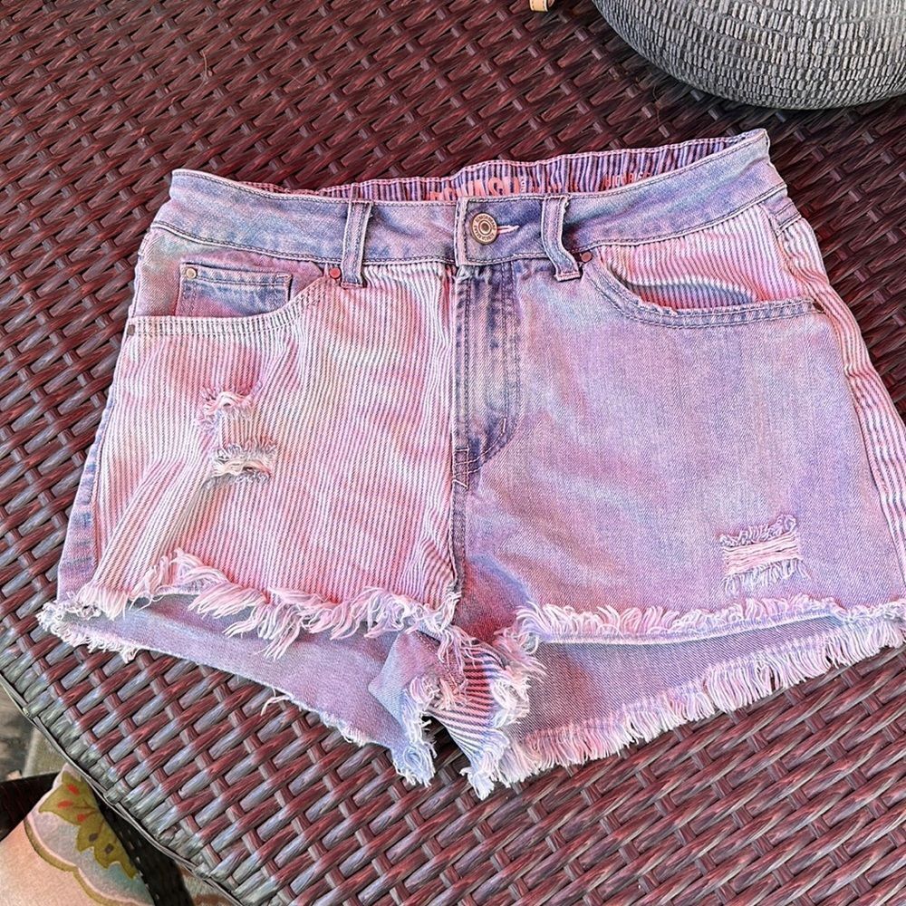 EUC-REWASH STRIPED JEAN SHORTS